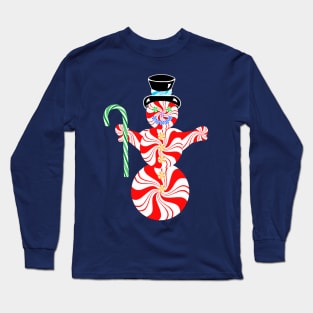 Cute Peppermint Snowman with Candy Cane Long Sleeve T-Shirt